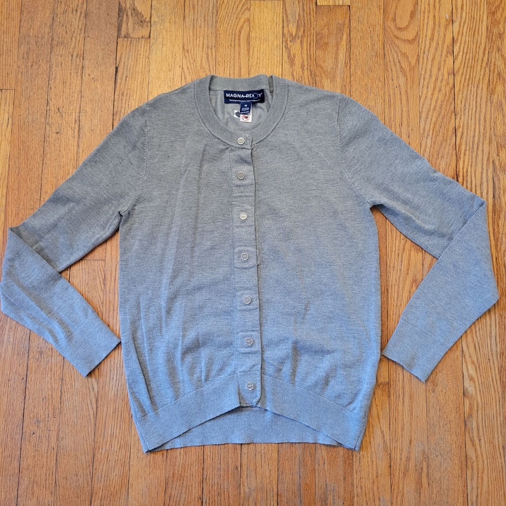 MagnaReady XS Cardigan Grey Magnetic Closure Knit Crew Neck Sweater Neutral
